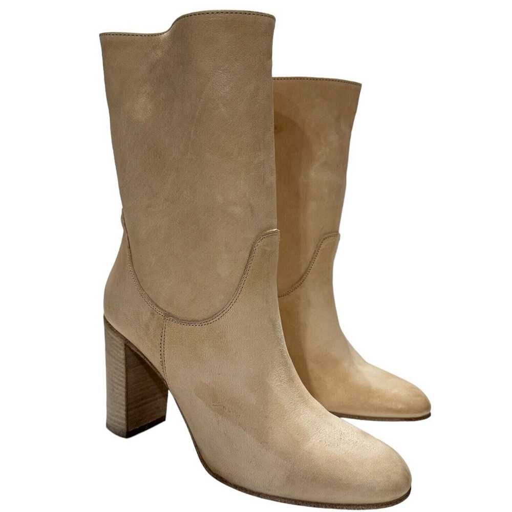 Free People Dakota Heeled Midi Boots Cream Leather Slouchy Western Women's 41 10
